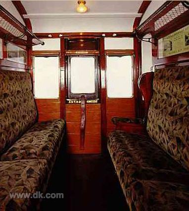 45016257.jpg - Second-class compartment This second-class compartment has less legroom than in first class. Soon after this car was built, the second class almost completely disappeared from British trains. To label, see p. 29.